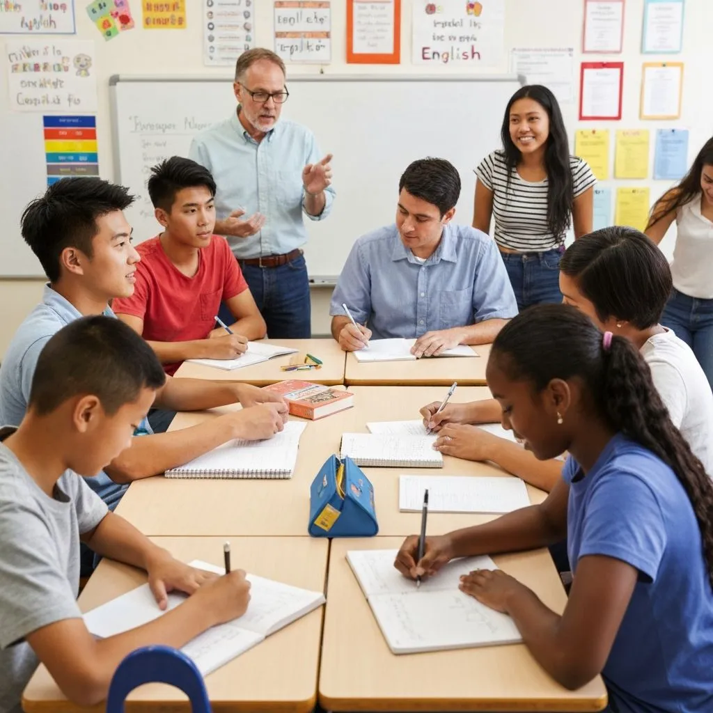 Estudiantes aprendiendo inglés